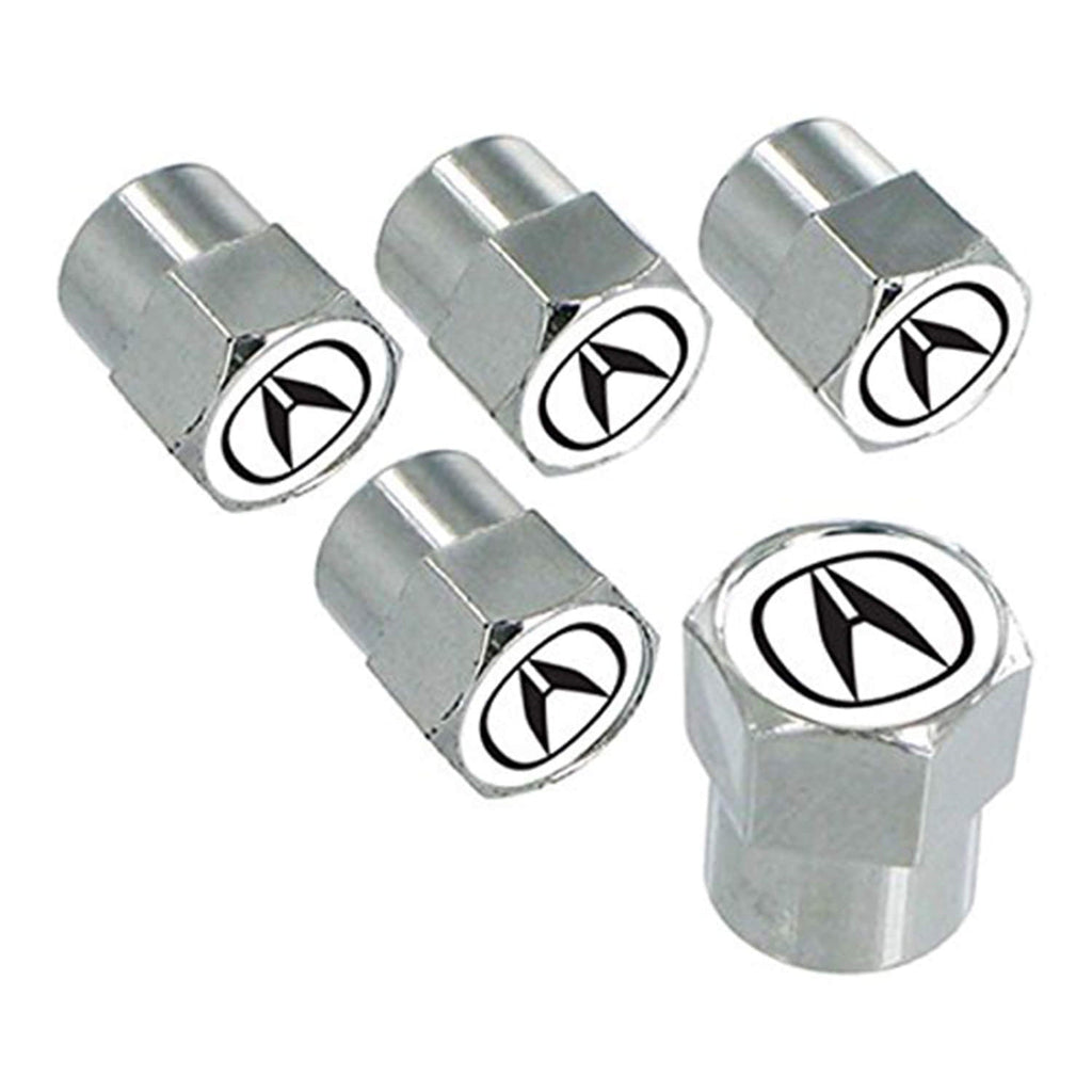 Acura Logo Tire Stem Valve Caps Set (White on Chrome)